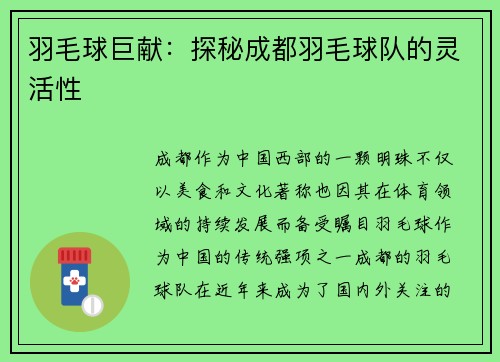 羽毛球巨献：探秘成都羽毛球队的灵活性