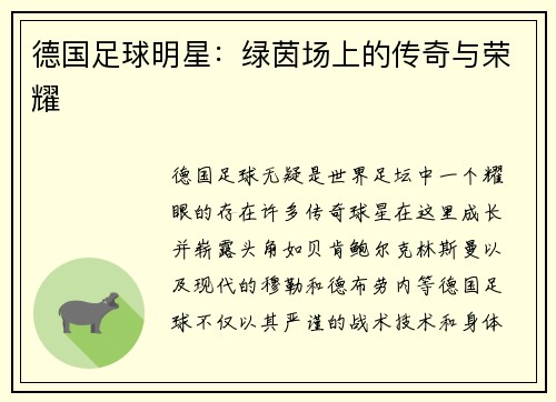 德国足球明星：绿茵场上的传奇与荣耀