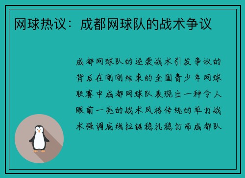 网球热议：成都网球队的战术争议