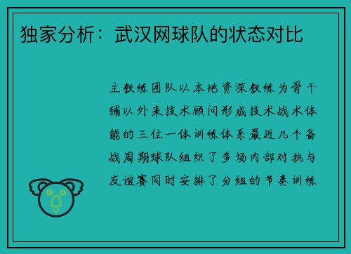 独家分析：武汉网球队的状态对比
